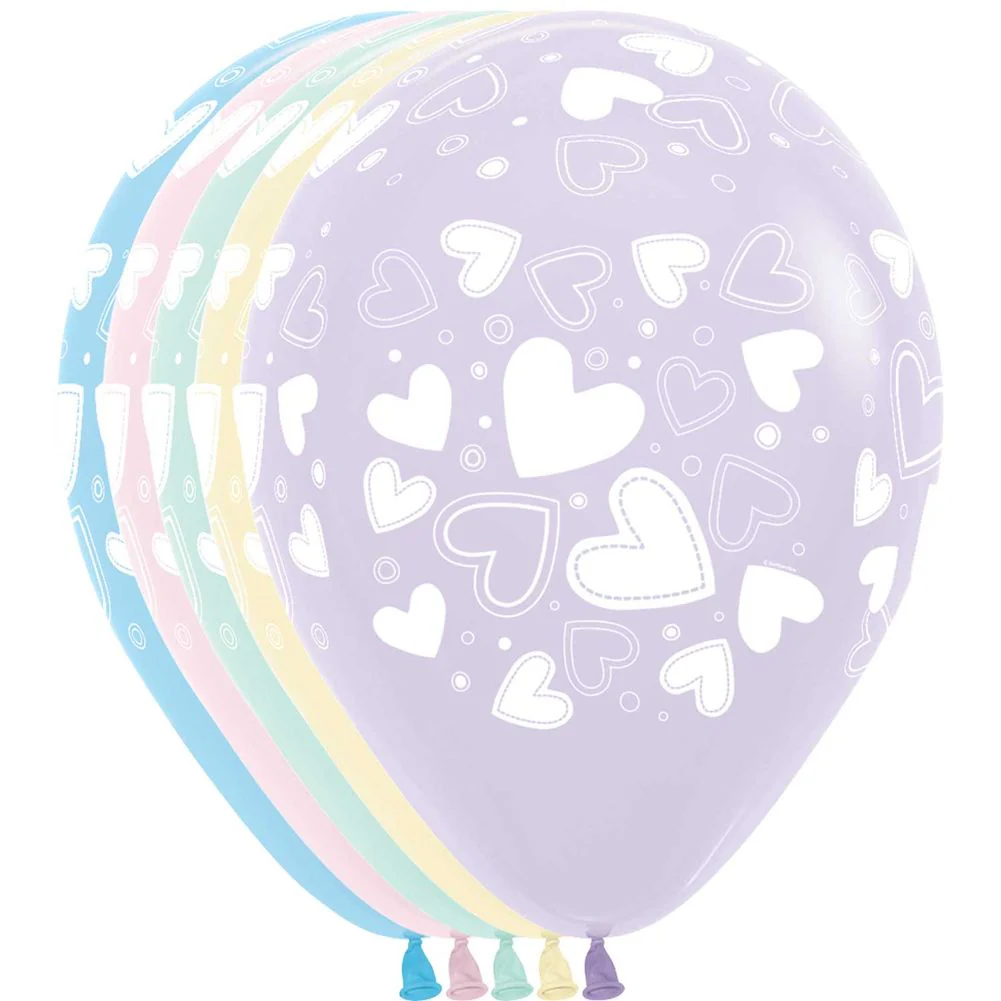 11" Assorted Hearts Pastel Latex Balloons (50ct)