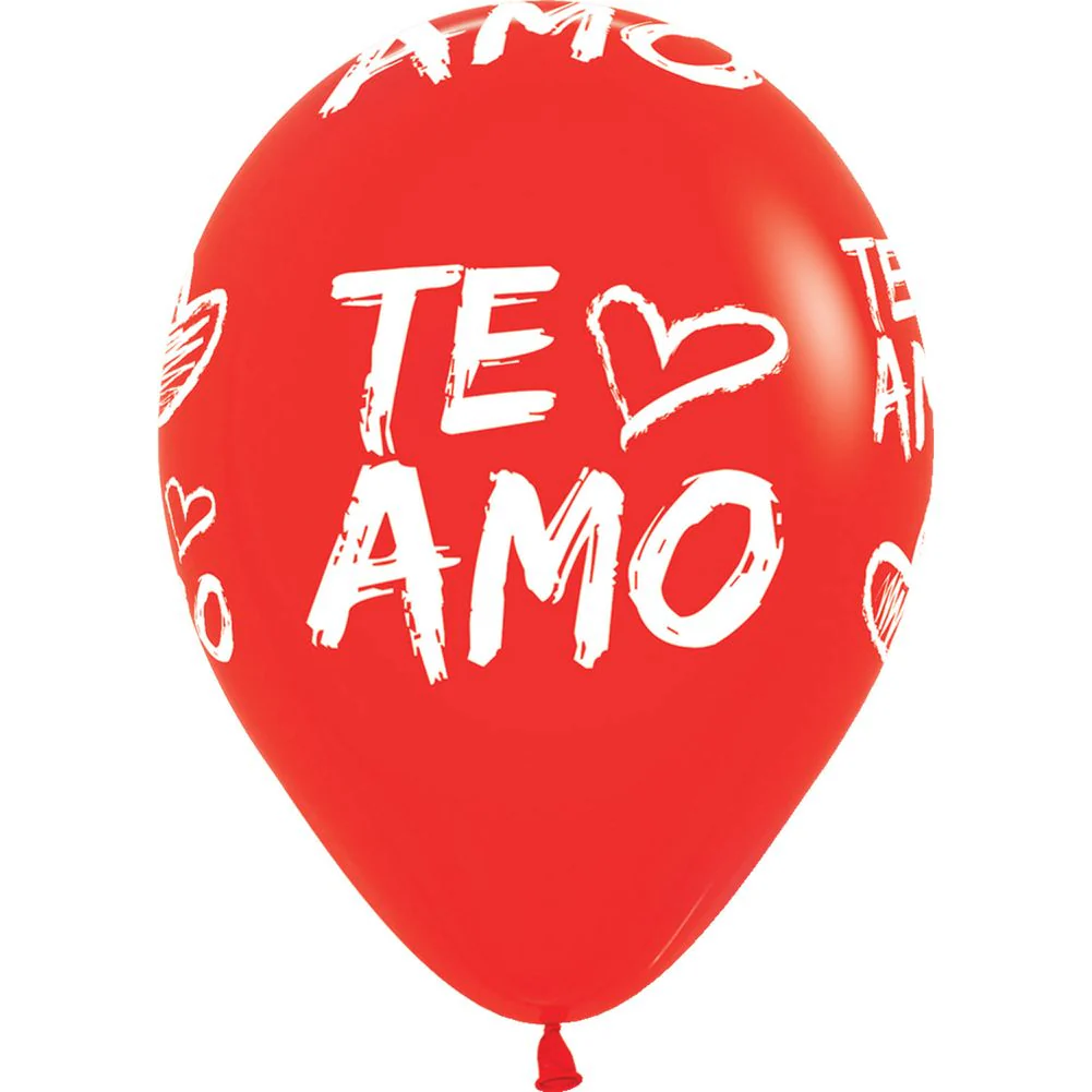 11" Te Amo Modern Around Red Latex Balloons (50ct)