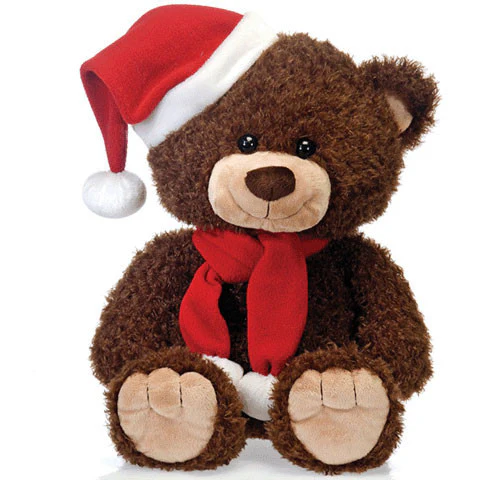 15" Brown Sitting Bear W/christmas Hat & Scarf