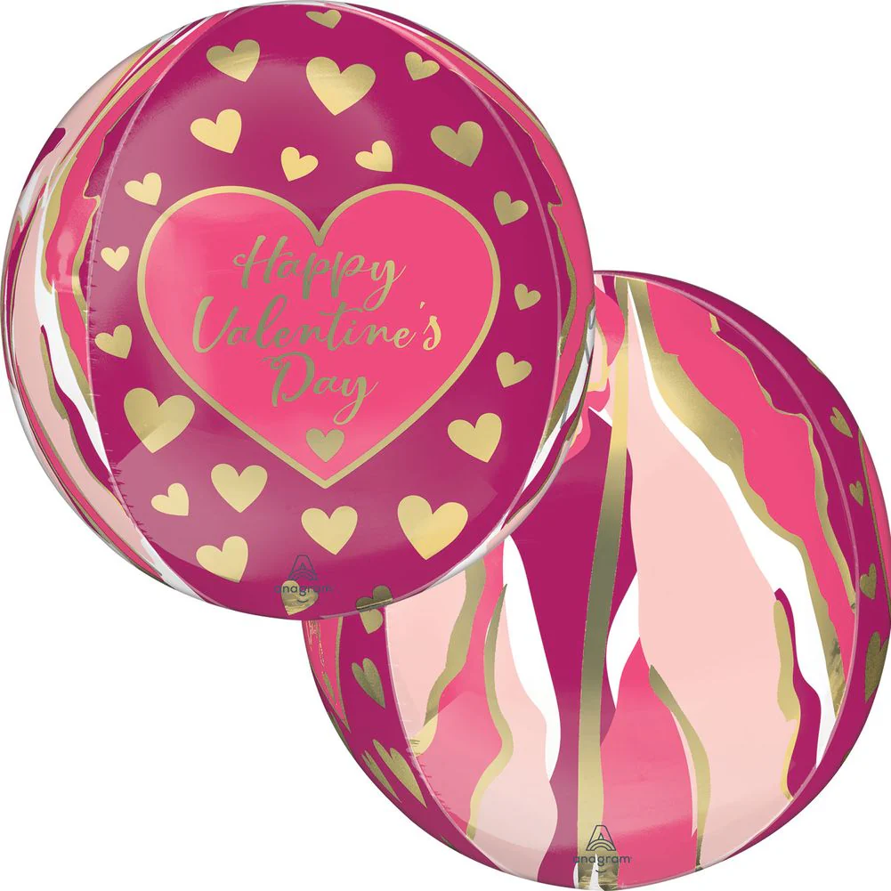 15" Happy Valentine's Day Abstract Marble Orbz Foil Balloon (1ct)