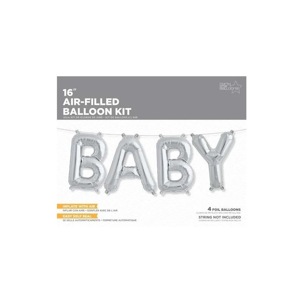 16" Air Filled Balloon Kit - Silver Baby