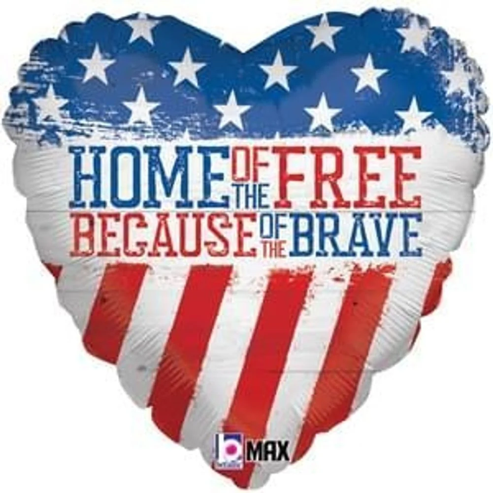 18" Patriotic Home of The Free Heart Shaped Foil Balloon