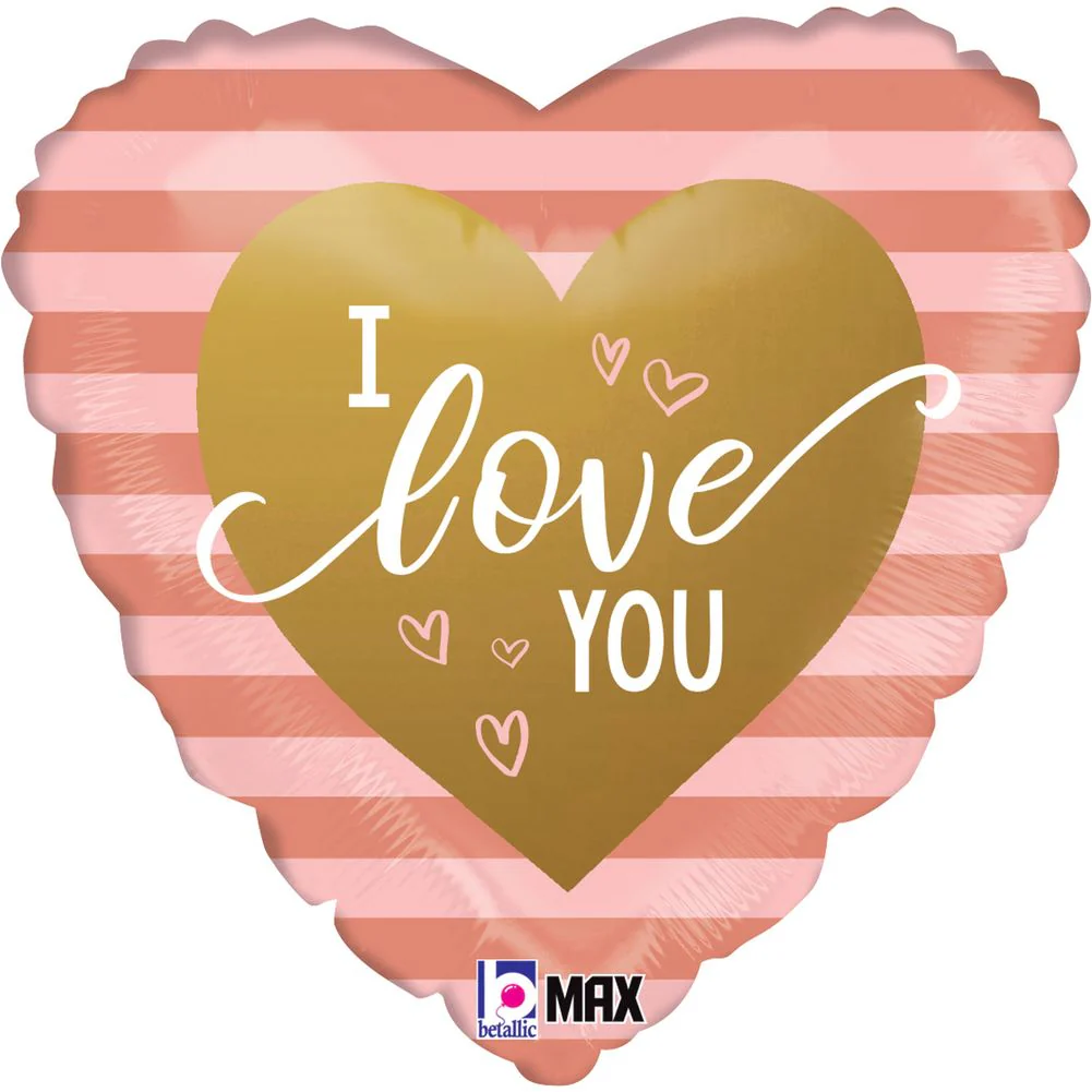 18" Rose Gold Stripes I Love You Max Float Heart Foil Balloon (1ct)