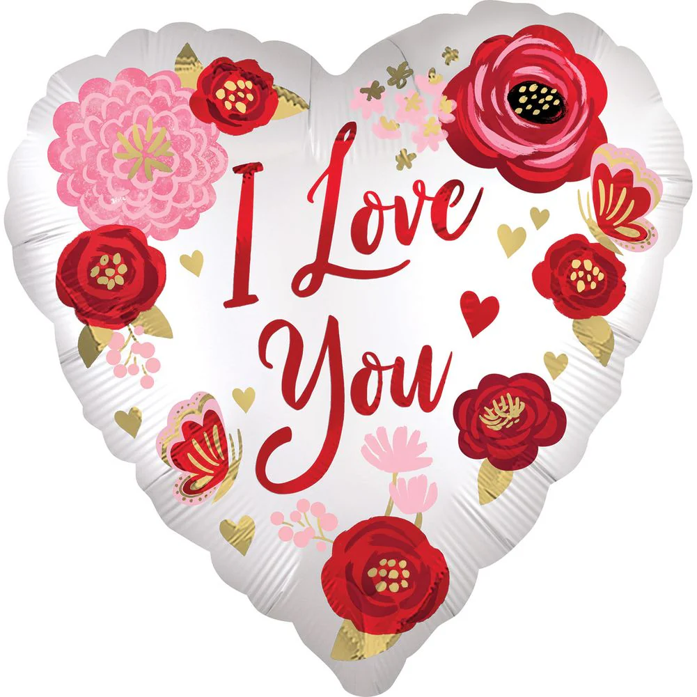 18" Satin Love You Flowers Foil Balloon (1ct)