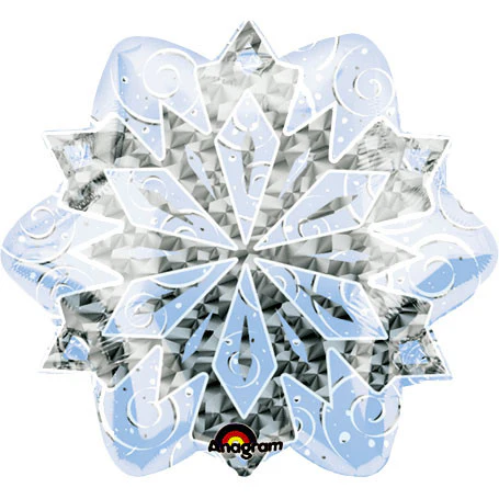 18" White Christmas Snowflake Prismatic Foil Balloon