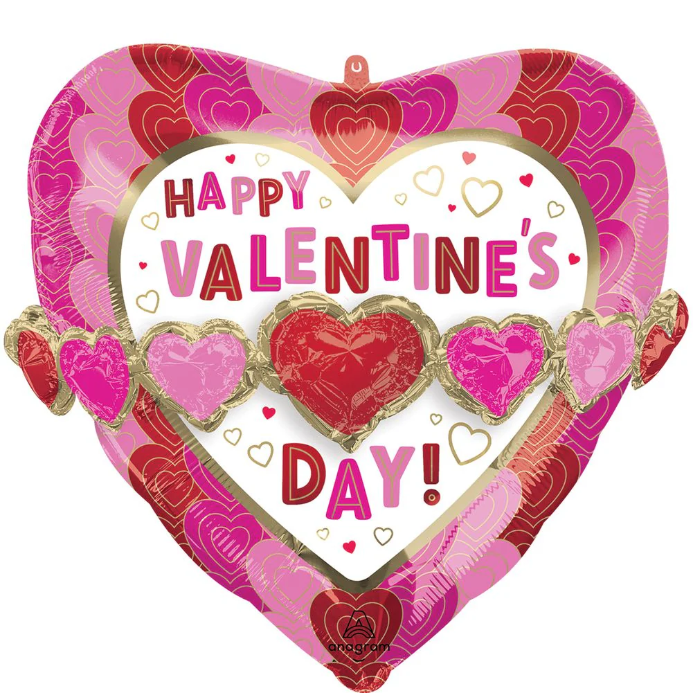 26" Happy Valentine's Day Wrapped In Hearts Multi-balloon Foil Balloon (1ct)