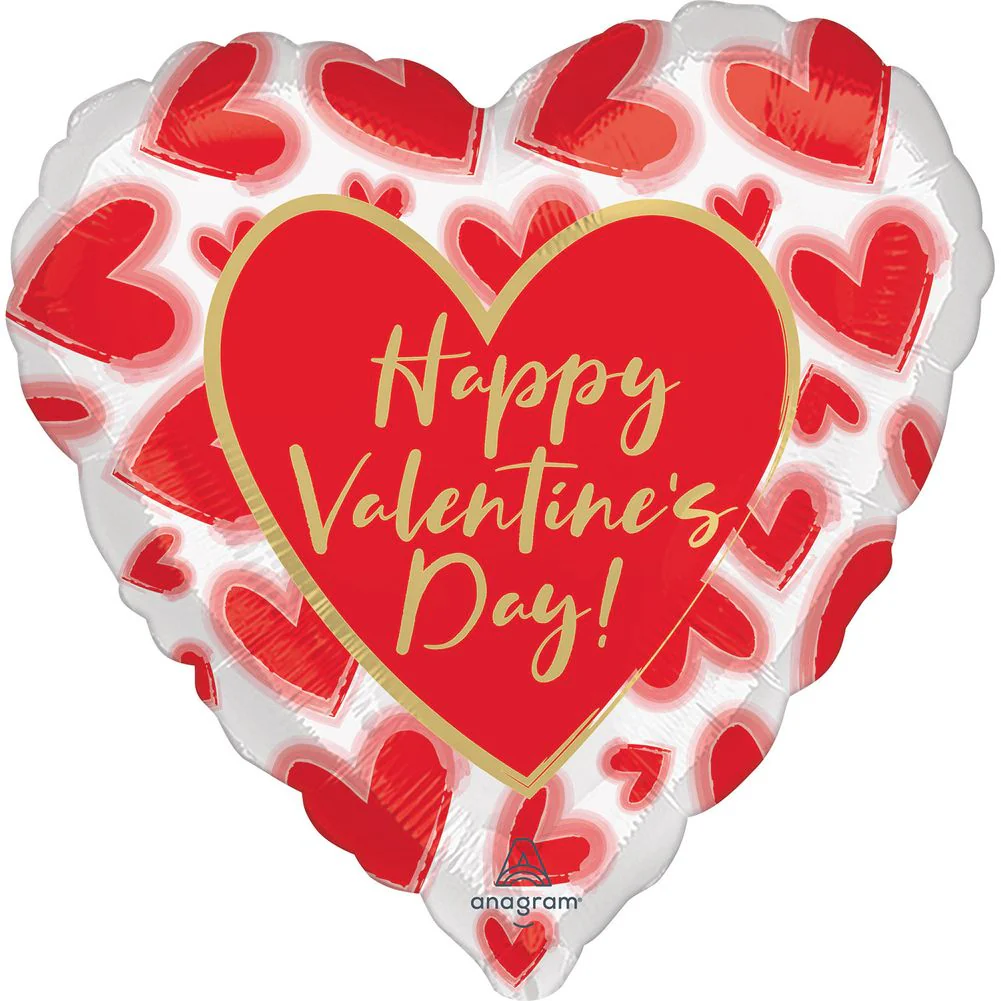 28" Happy Valentine's Day Blush Lined Hearts Jumbo Foil Balloon (1ct)