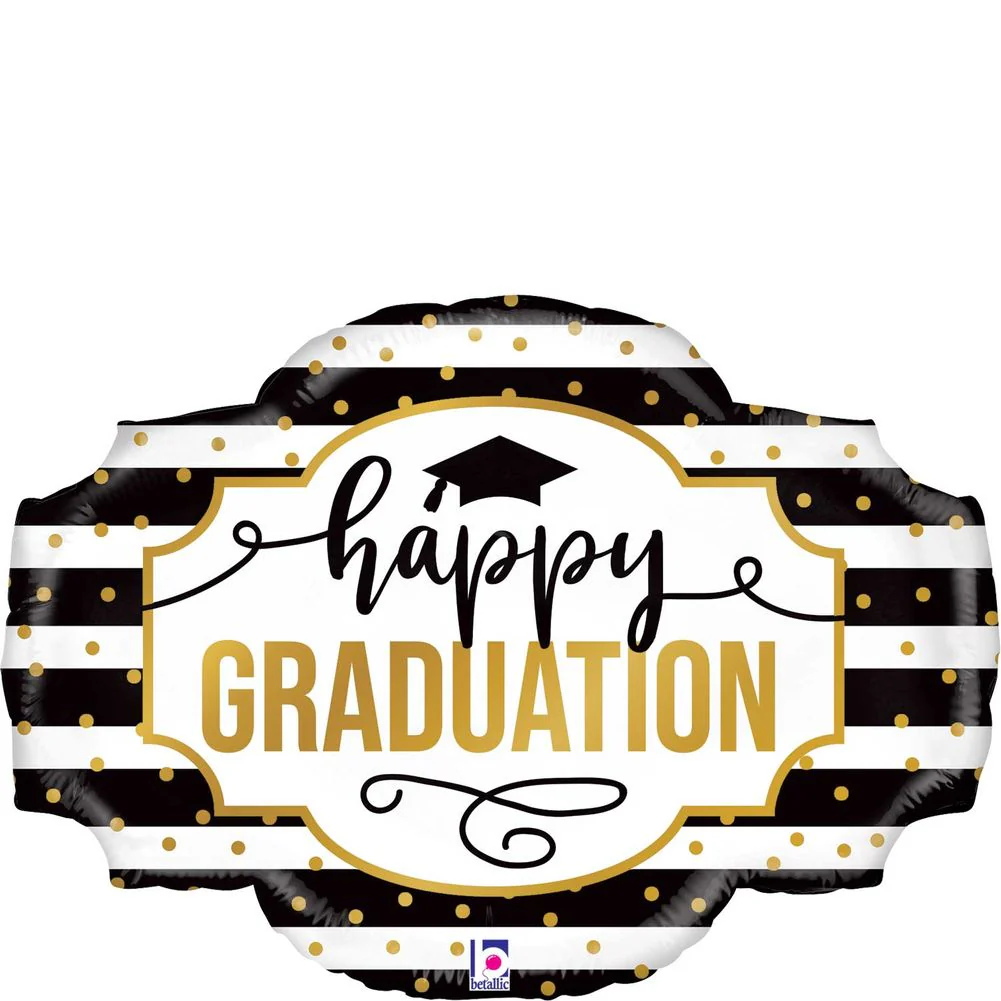32" BLACK AND WHITE STRIPE GRADUATION SHAPE