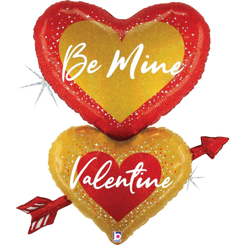 33" Be Mine Valentine Heart Arrow Glitter Holographic Shape Foil Balloon (1ct)