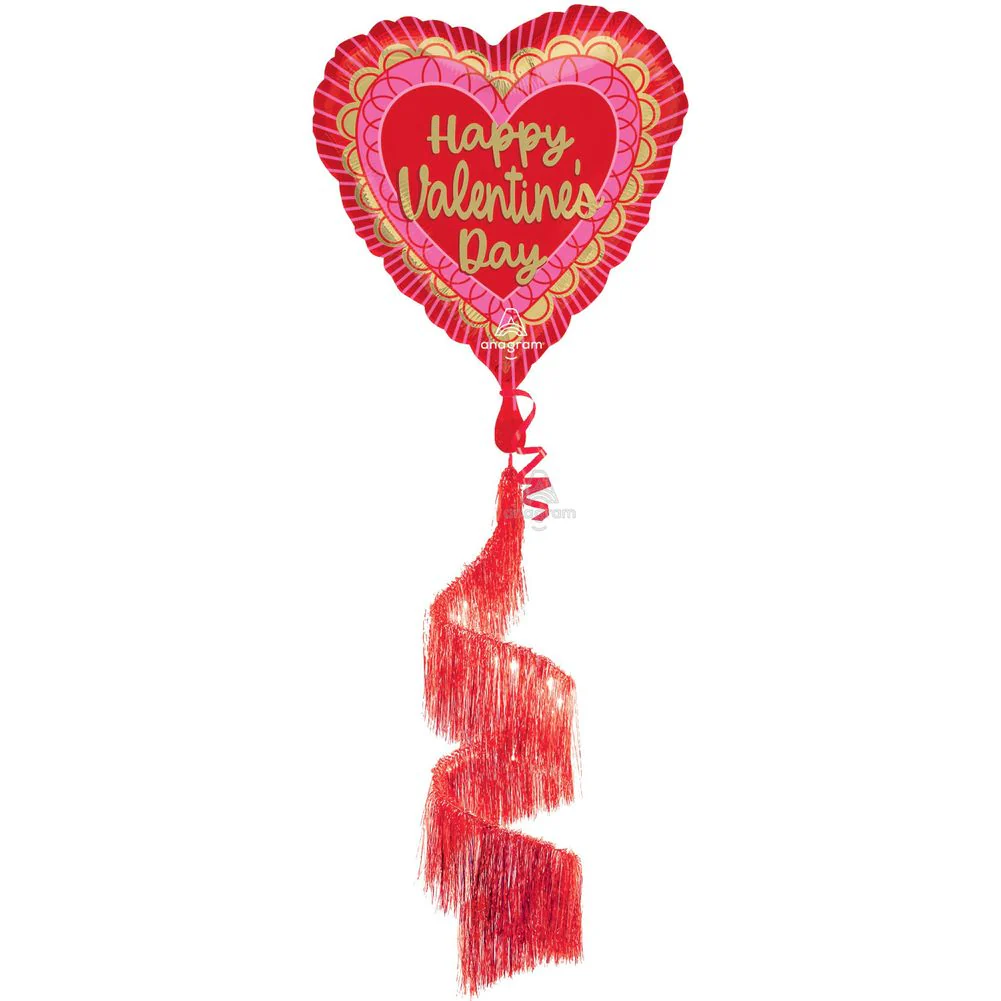 36" Valentine Scalloped Sweethearts Tail Coil Tail Airwalkers Foil Balloon (1ct)
