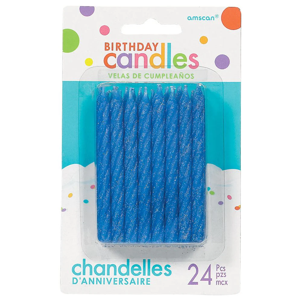Amscan Large 3.25" Blue Spiral Candle Sets (24ct)