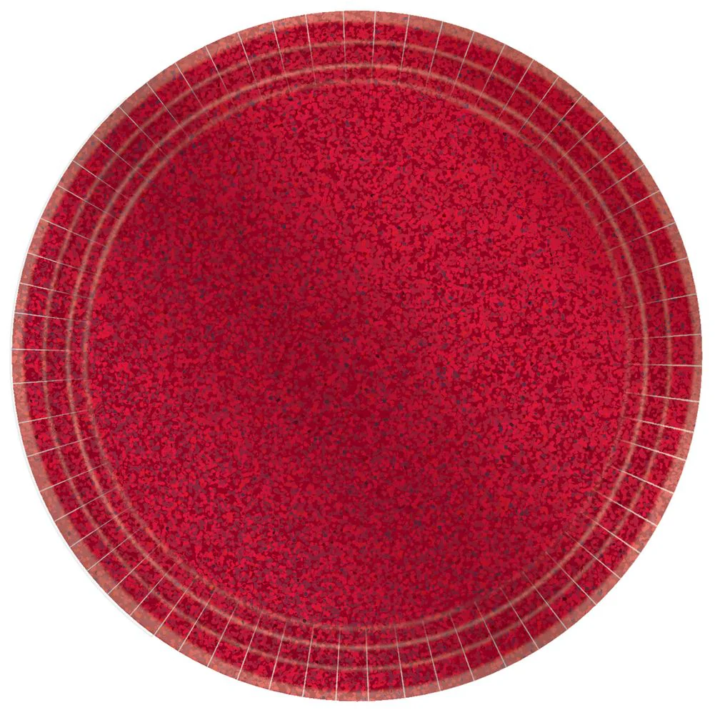 Apple Red 6.75" Round Paper Prismatic Plates 8 ct