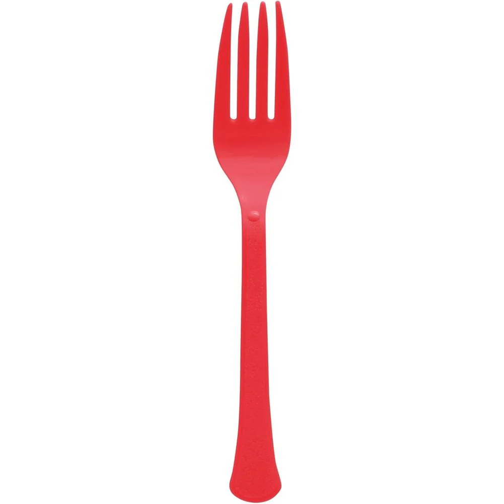 Apple Red Heavy Weight Plastic Forks (48ct)