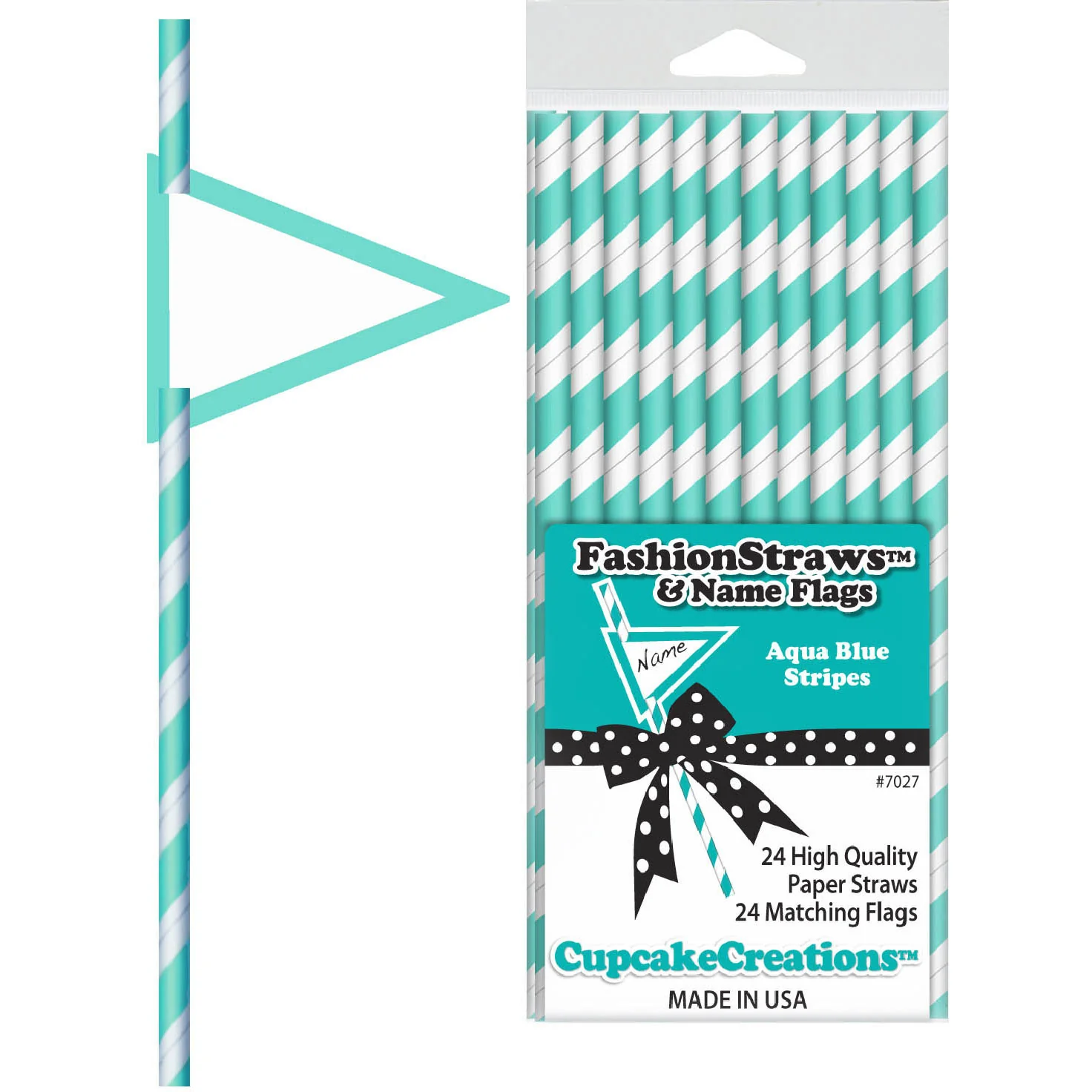 Aqua Striped 8" Paper Straws