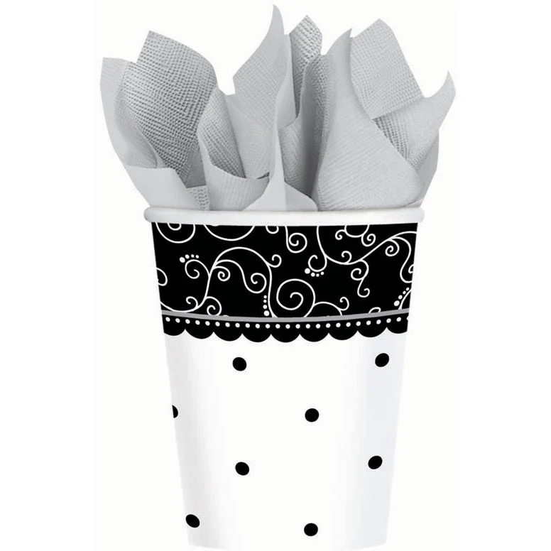 Black and White Wedding 9oz Paper Cups (8ct)