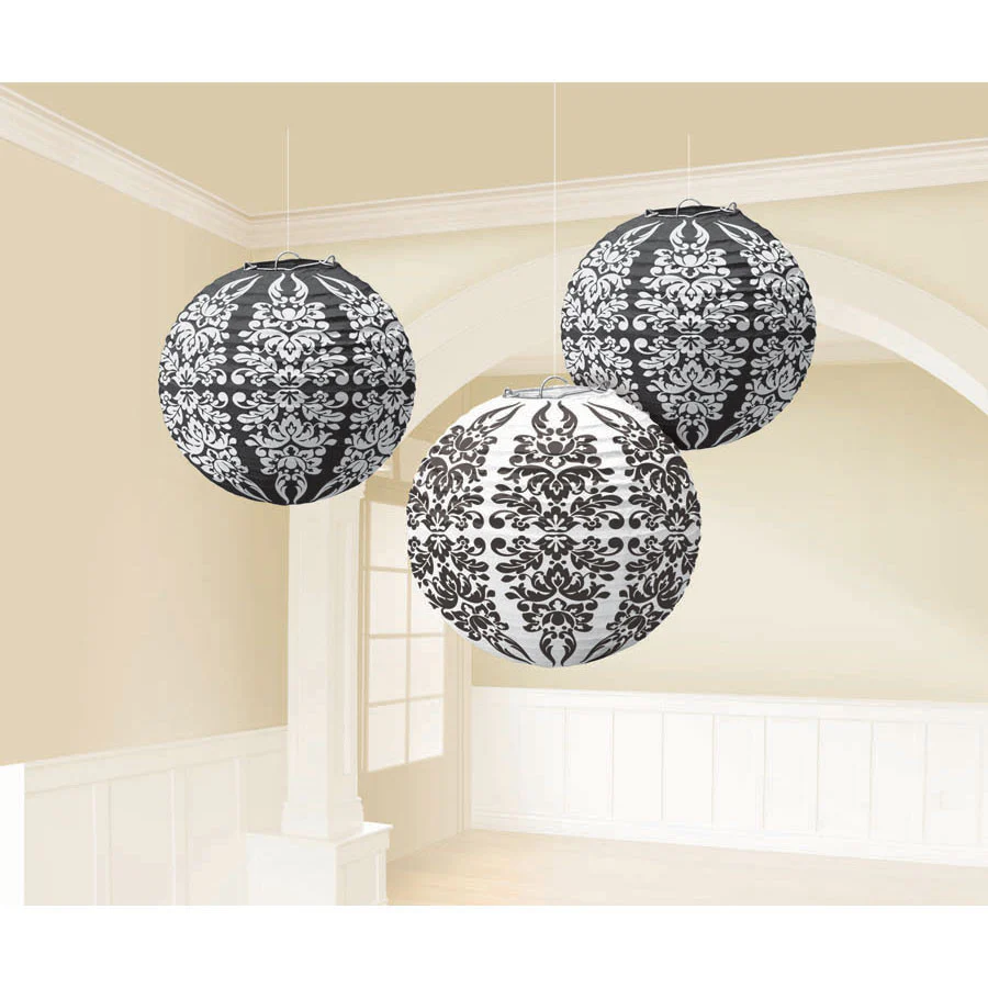 Black Damask Round Paper Lanterns