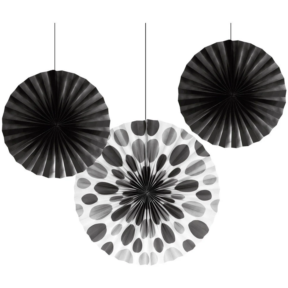 Black Dot Paper Fans (3ct)