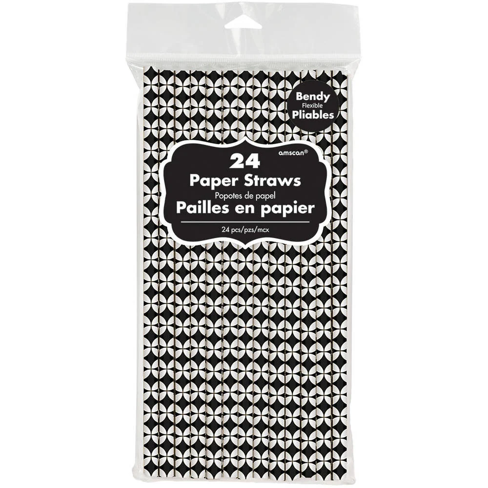Black Geo Diamond Paper Straws (24ct)