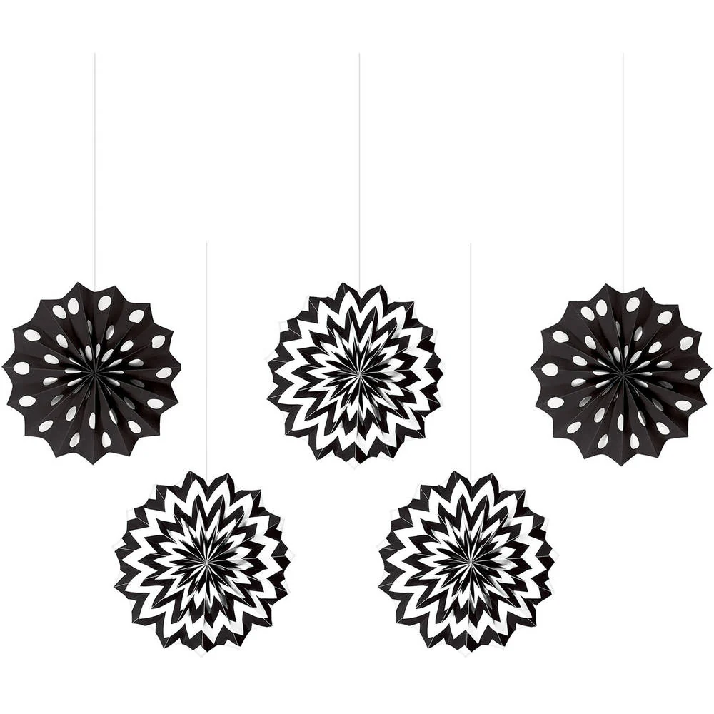 Black Printed Hanging Fans (5ct)