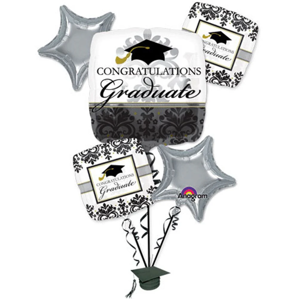 Black & White Grad Bouquet of Balloons (5pc)