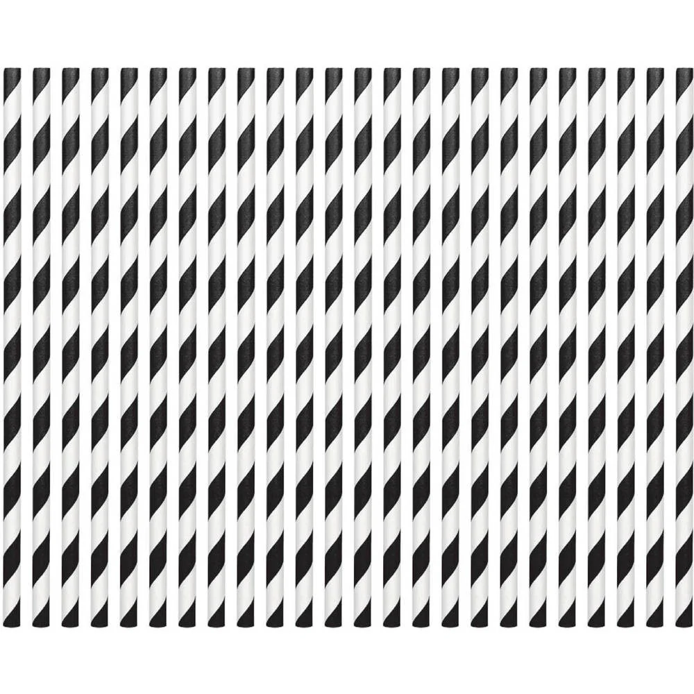 Jet Black Striped Straws Paper 80 ct