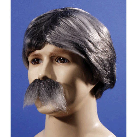 Black/White Wig & Moustache Set
