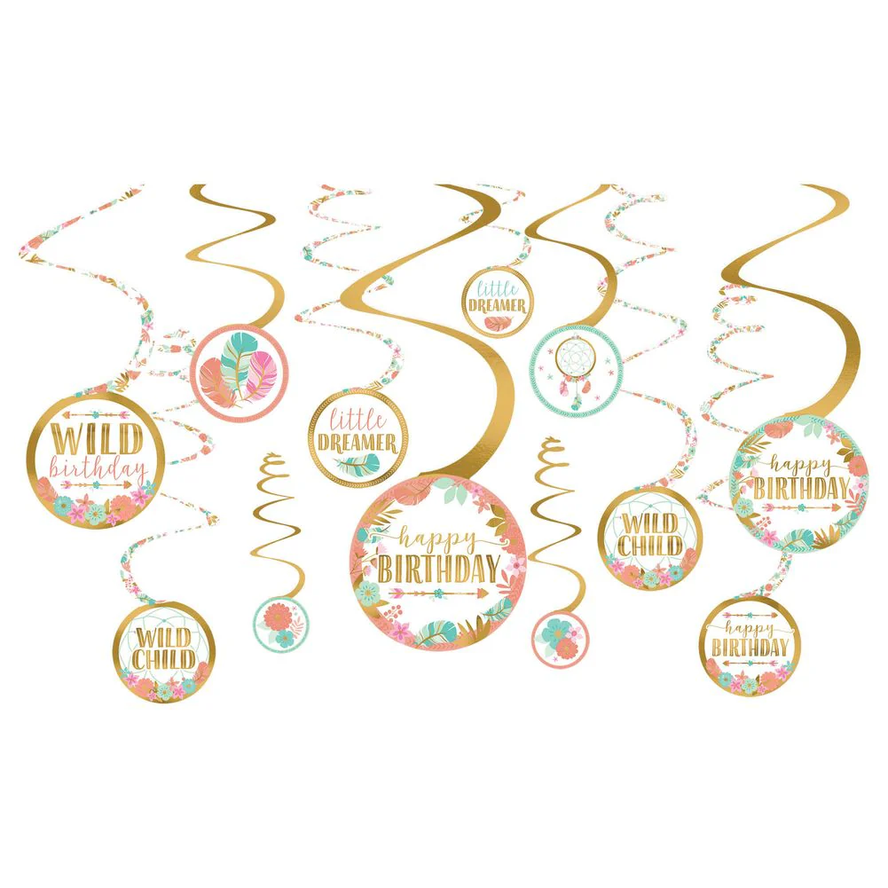 Boho Birthday Hanging Swirls (12 ct)