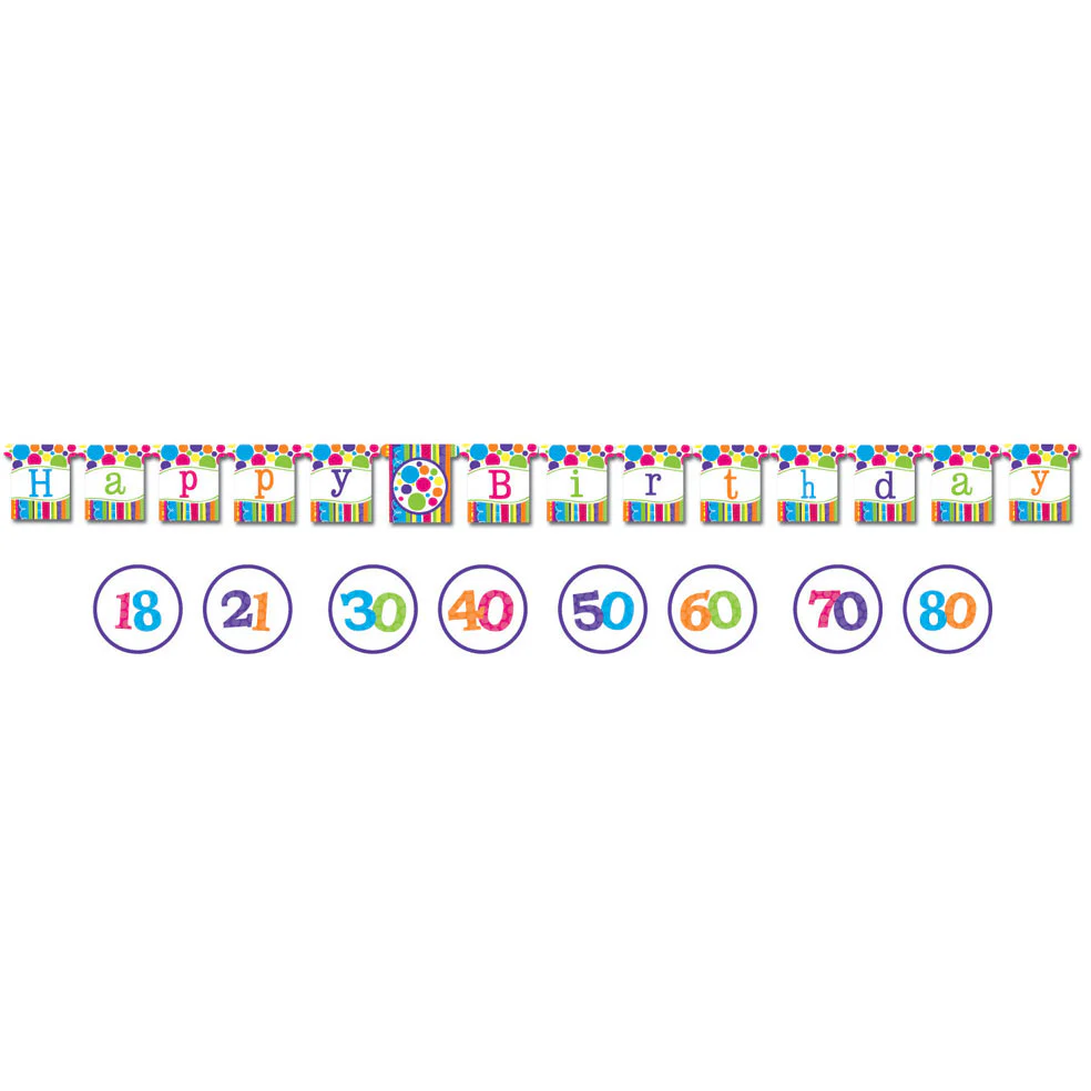 Bright and Bold Jointed Banner, Large w/ Stickers, Happy Birthday