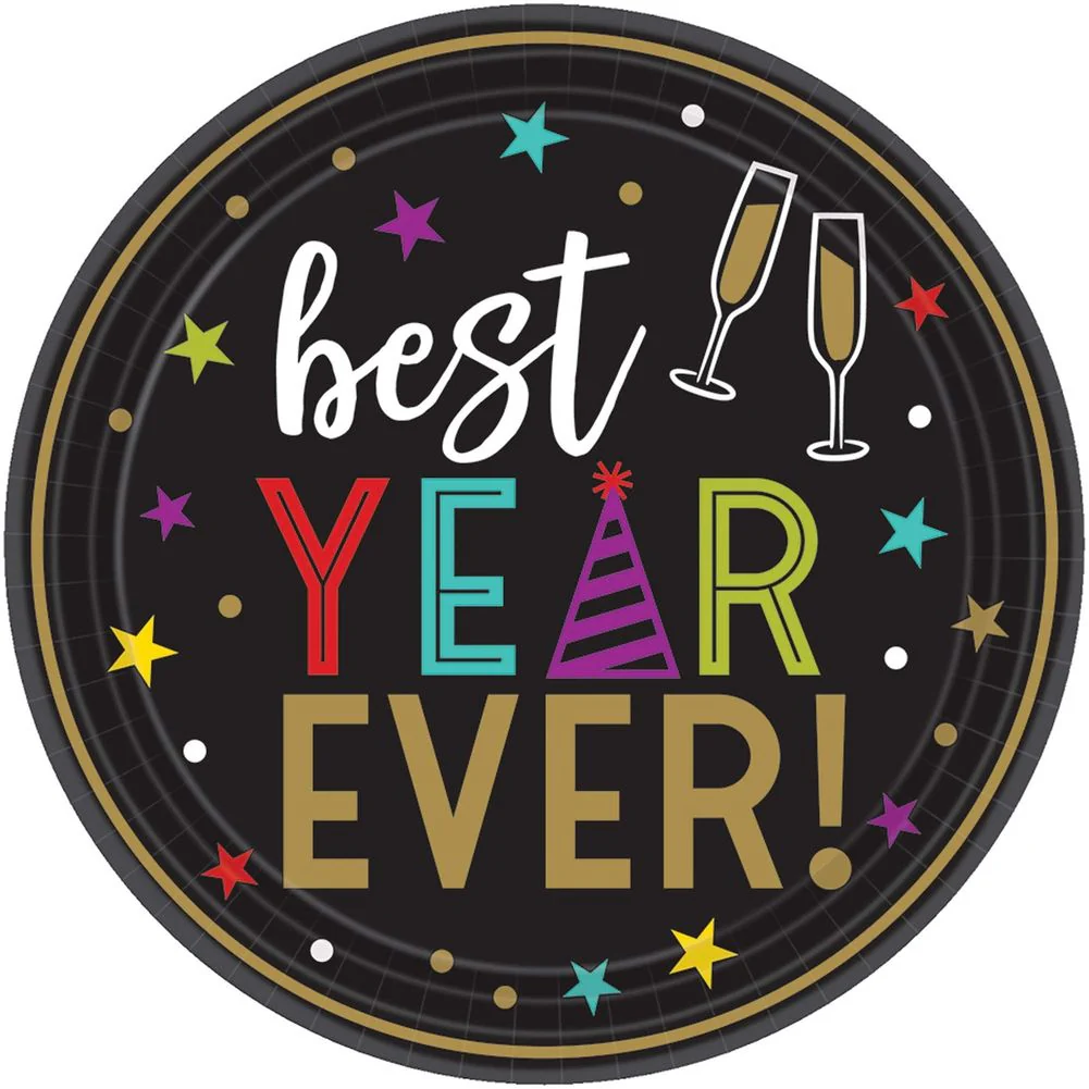 Bright New Year's Eve Round Dessert Plates (60 ct)
