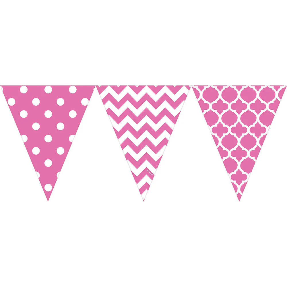 Bright Pink Printed 12' Pennant Banner