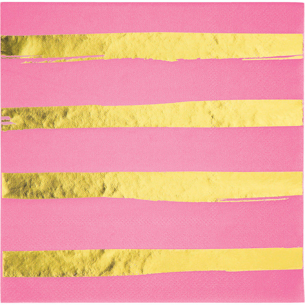 Candy Pink & Gold Hot Stamped Luncheon Napkins (16 ct)