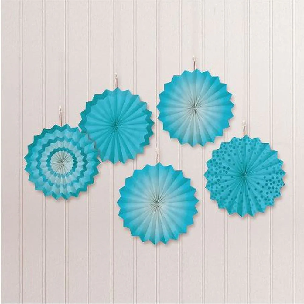 Caribbean Blue Mini Paper Fan Decorations, 5ct