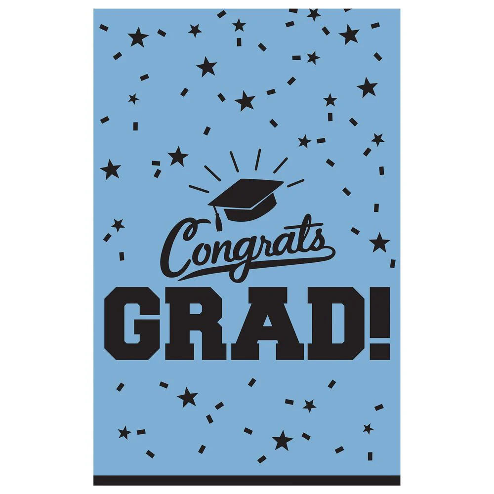 Congrats Grad School Colors Pride Powder Blue Plastic Tablecover (1ct)