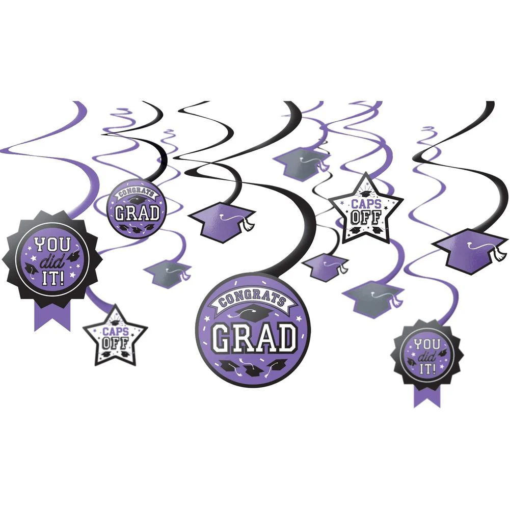 Congrats Grad Swirl Decoration Purple (12ct)