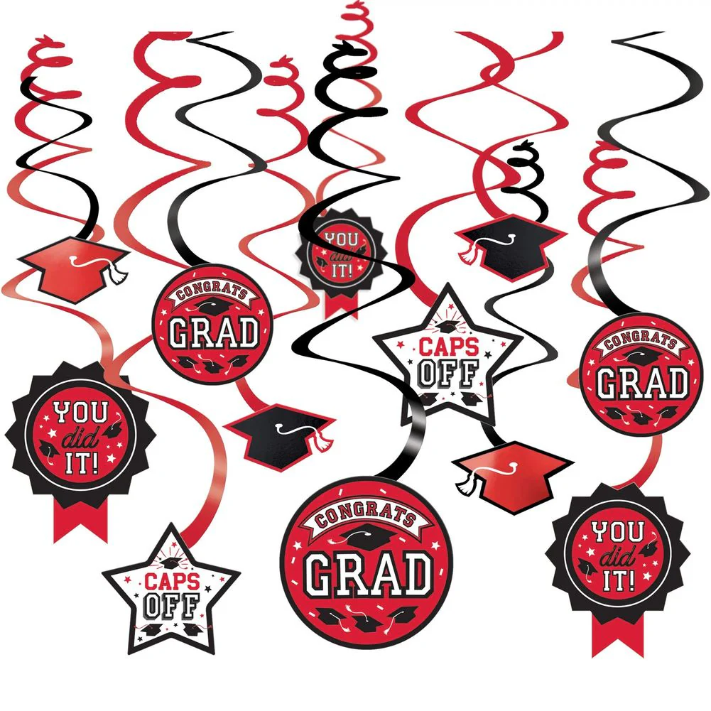 Congrats Grad Swirl Decoration Red (12ct)