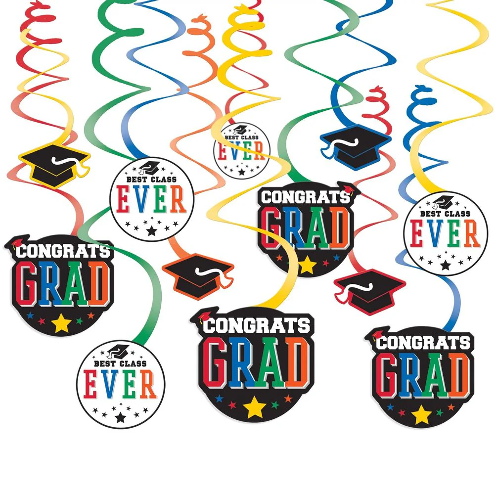 Congrats Grad Swirl Decorations Multicolor (12ct)