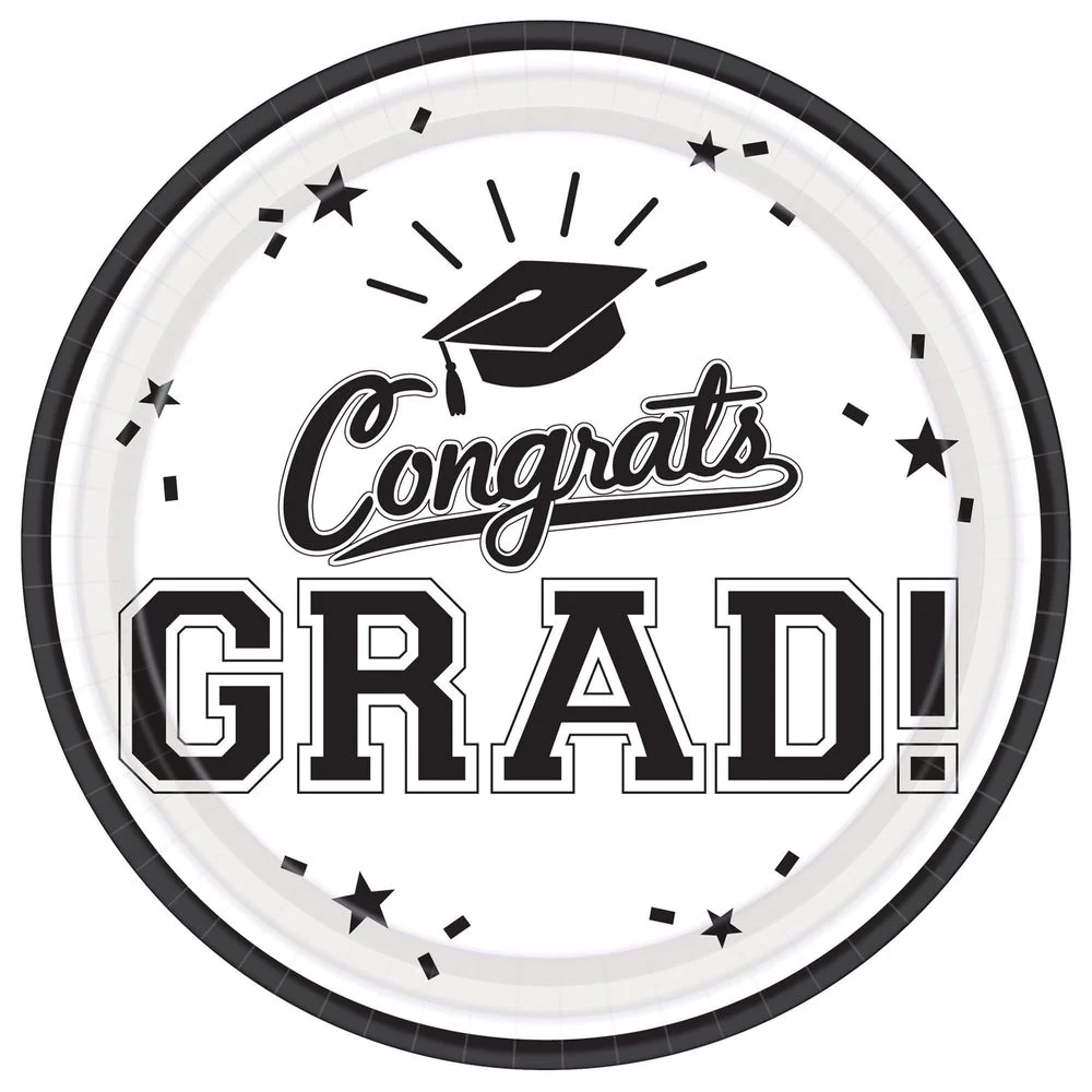 Congrats Grad White 9" Round Plates, 18ct