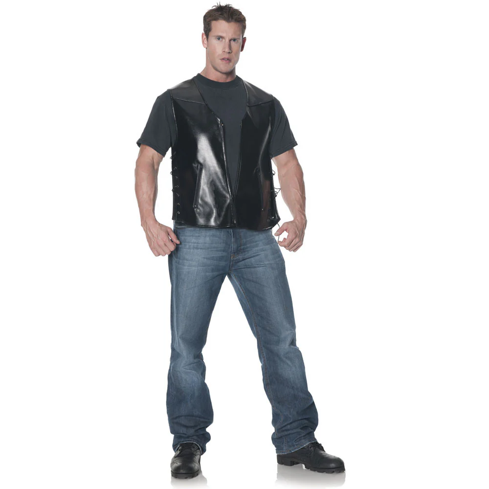 Deluxe Biker Vest With Zipper Front Mens Standard