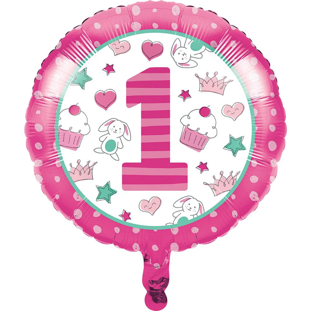 Doodle 1st Birthday Girl 18" Round Foil Balloon