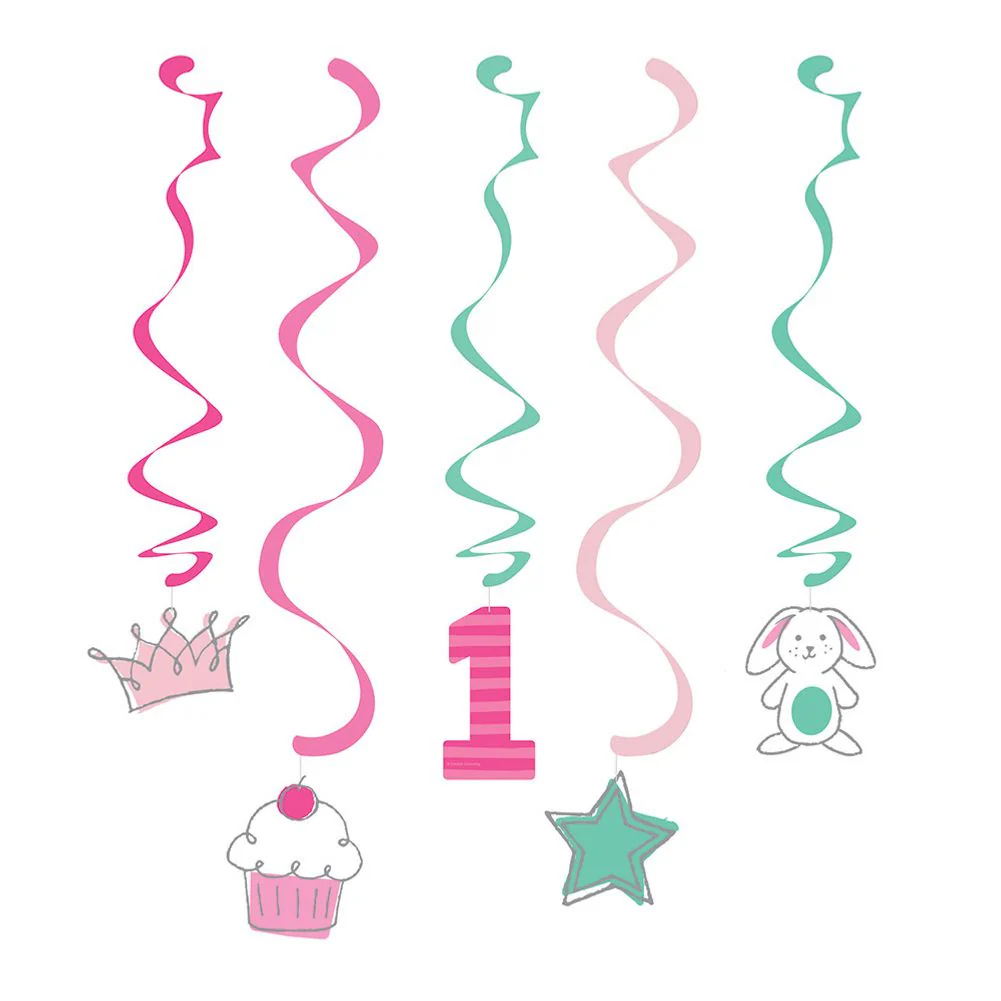 Doodle 1st Birthday Girl Hanging Swirls (5 ct)