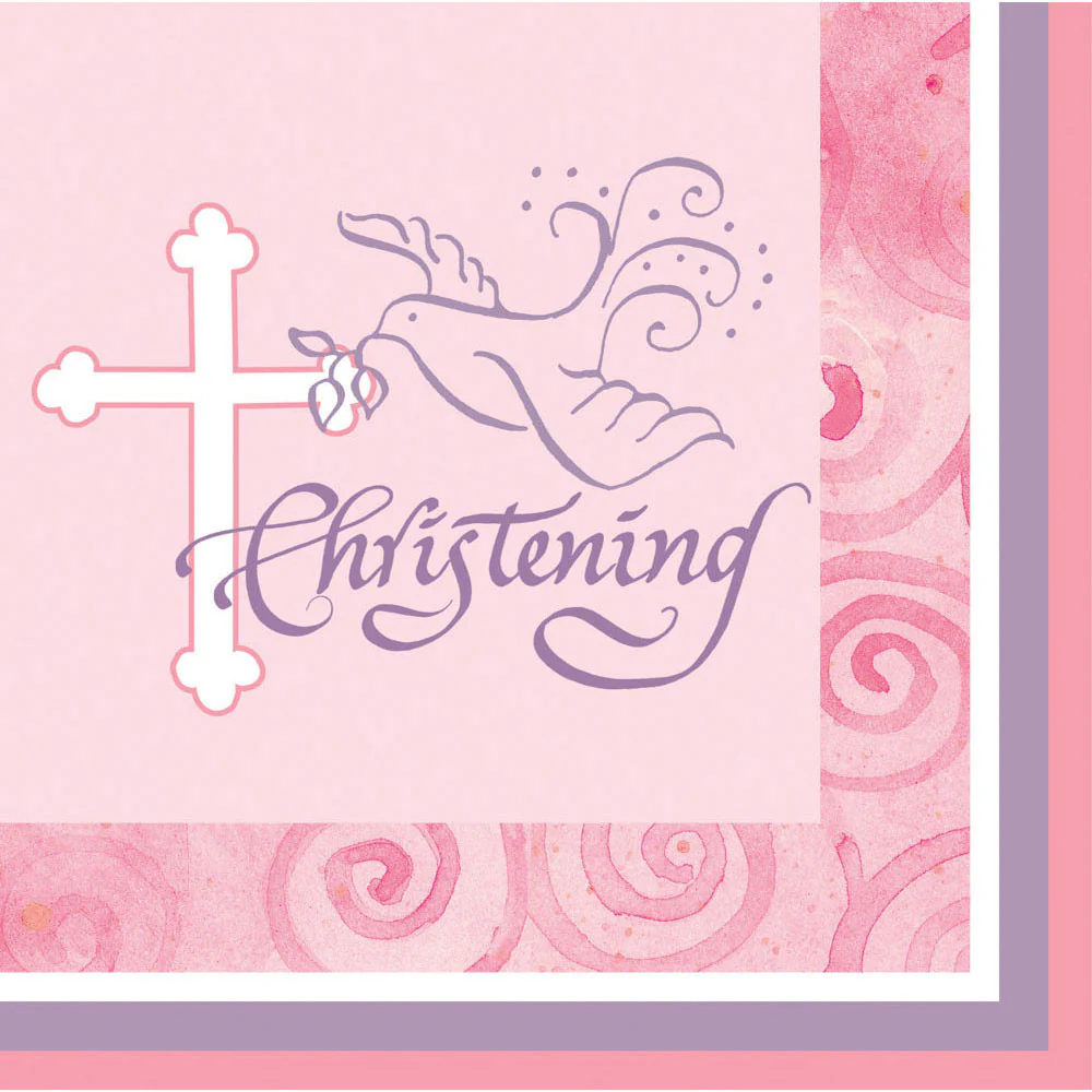Faithful Dove Christening Pink Luncheon Napkins (16ct)