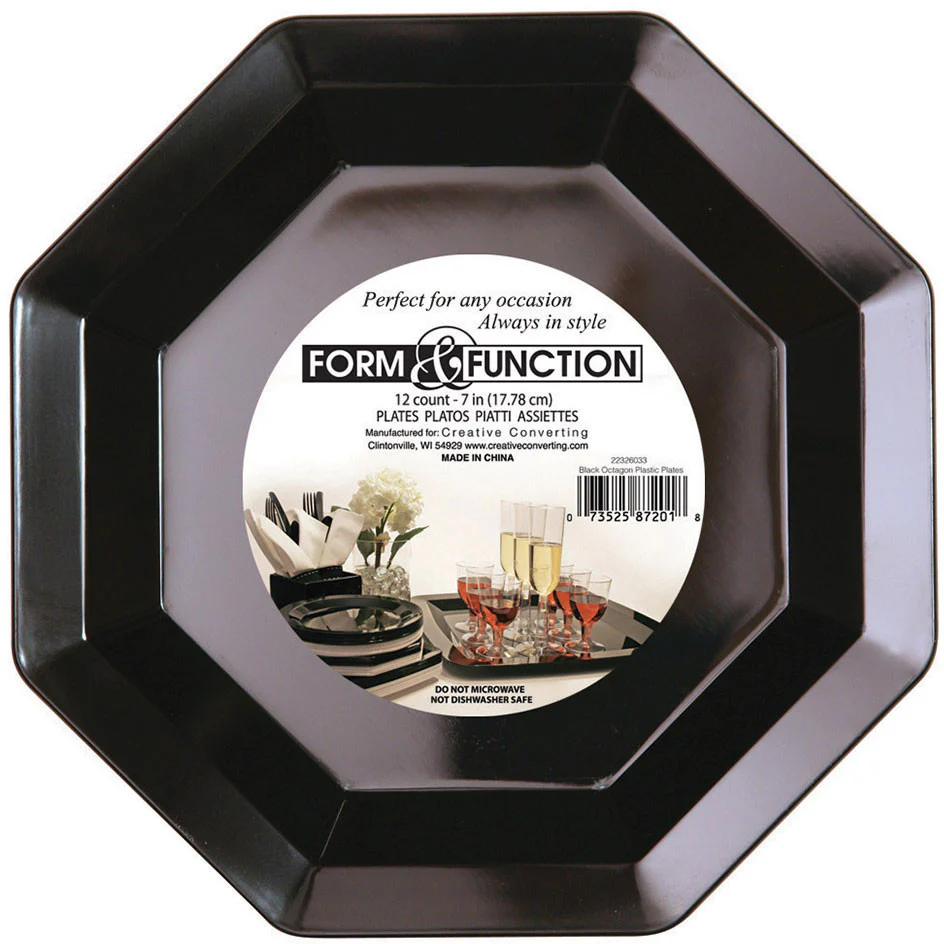 Form and Function Black Octagonal Dessert Plates (12ct)