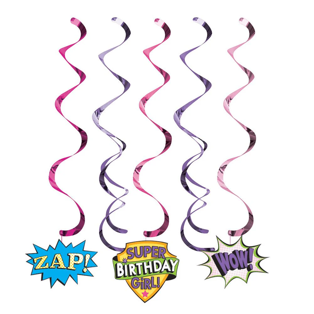 Girl Superhero Hanging Swirls (5 ct)