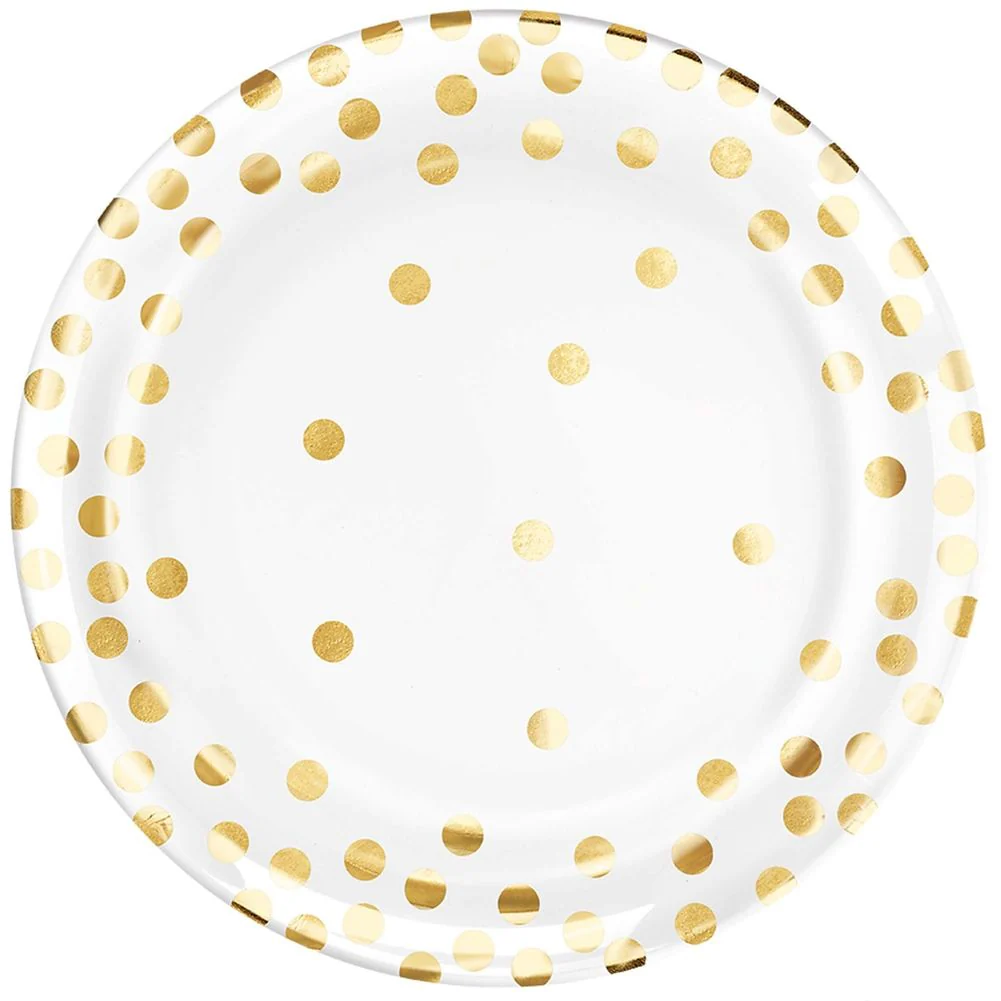 Gold Confetti Dots Round Plastic Dessert Plates (20 ct)