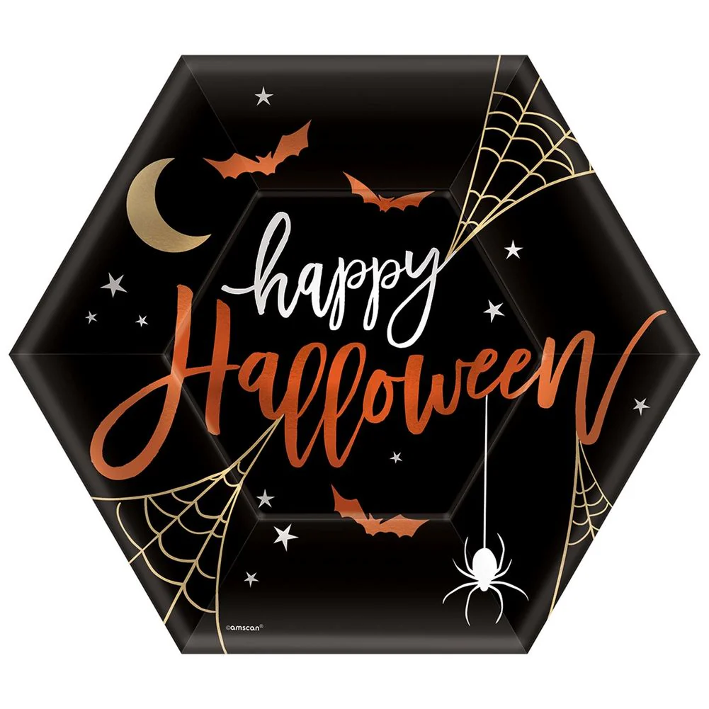 Happy Halloween Paper Hexagon Dinner Plates (8 ct)