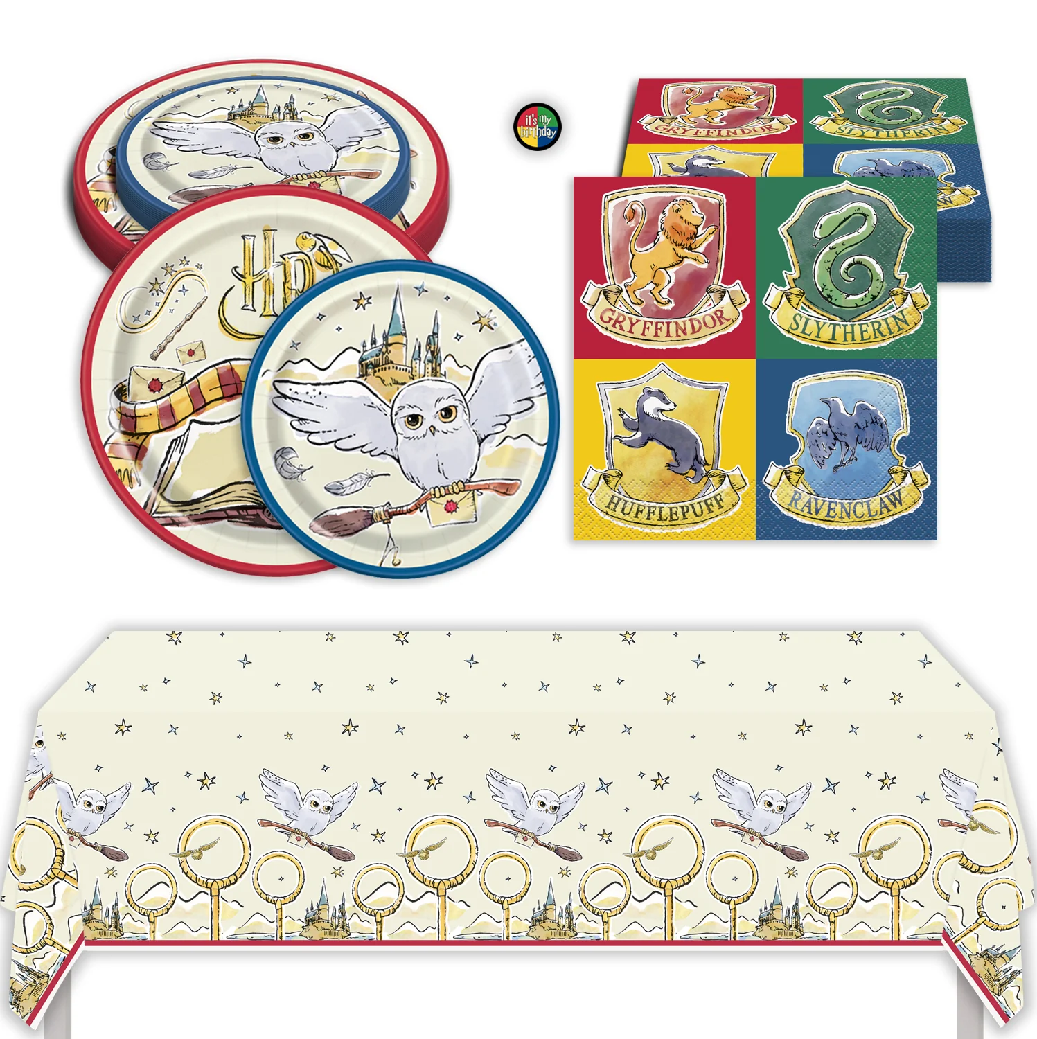 Harry Potter Birthday Party Kit with Large Plates, Small Plates, Napkins, Tablecloth, & Sticker