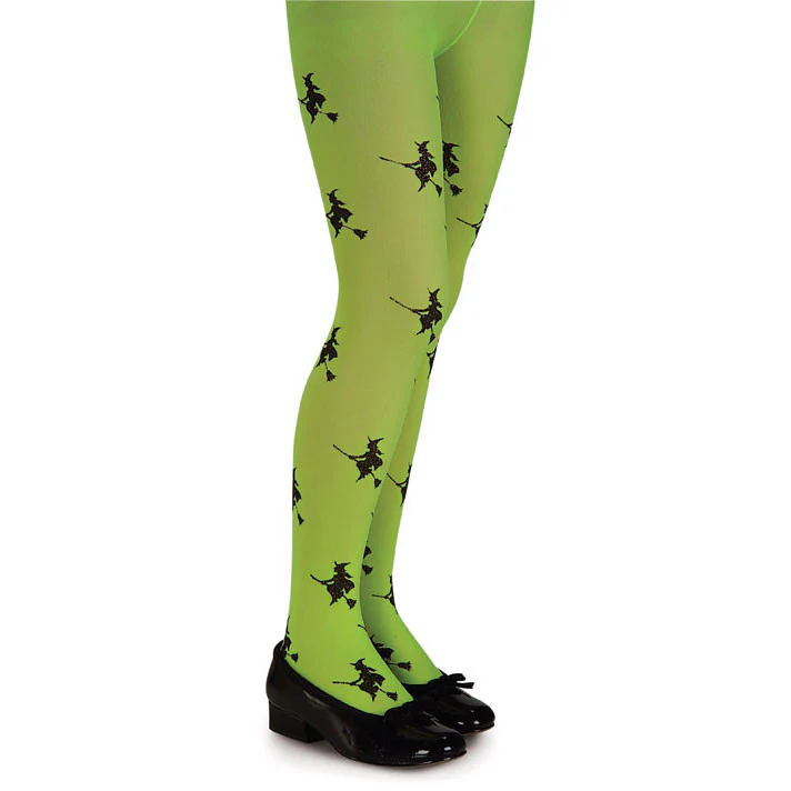 Lime Glitter Witch Tights Child Small