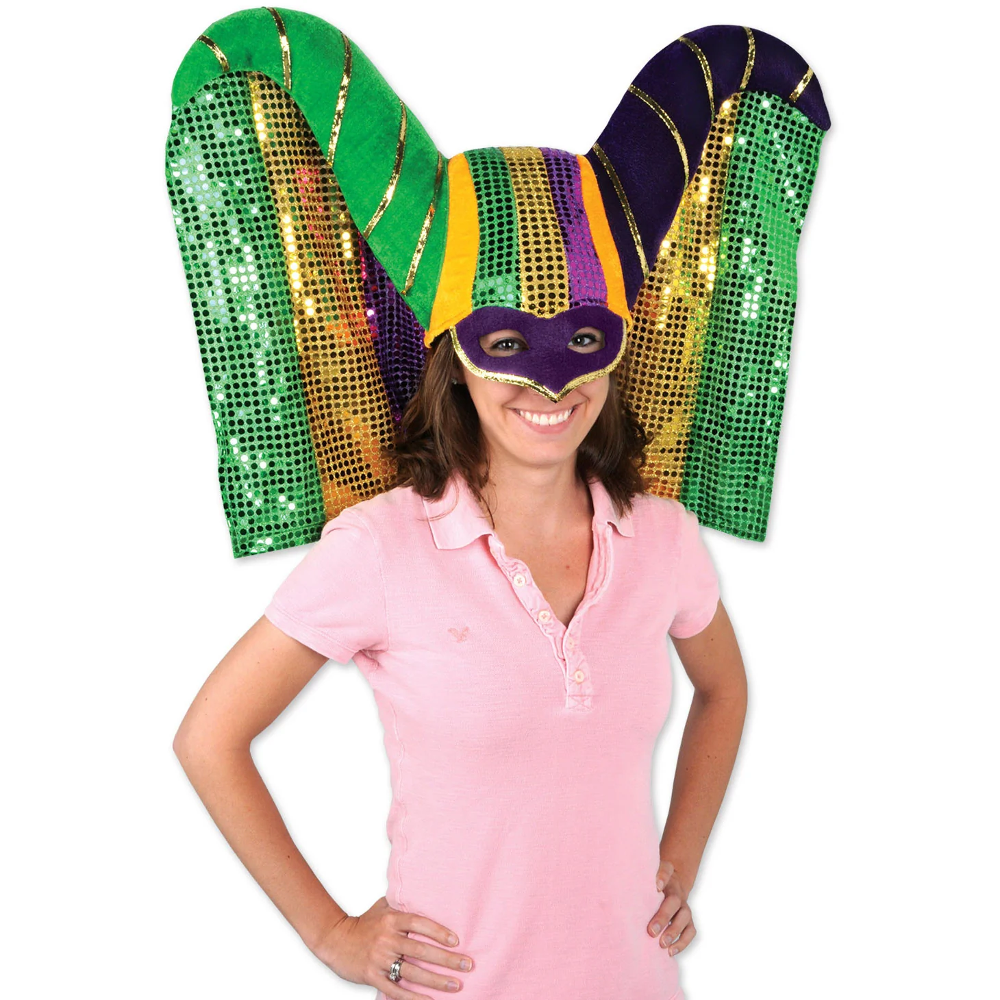 Masked Mardi Gras Hat w/Sequined Drape
