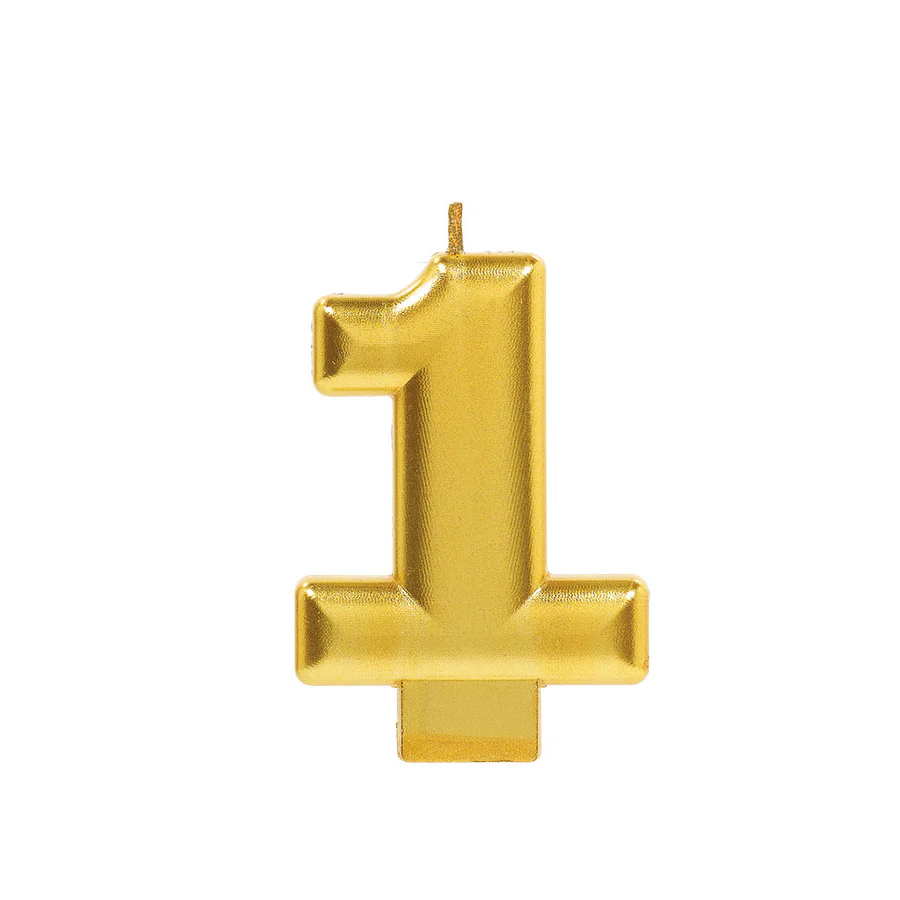 Metallic Gold #1 Birthday Glitter 3.25" Numeral Candle