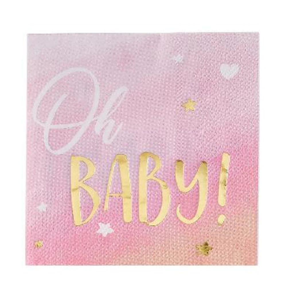 Metallic Gold & Pink Oh Baby Beverage Napkins, 16ct